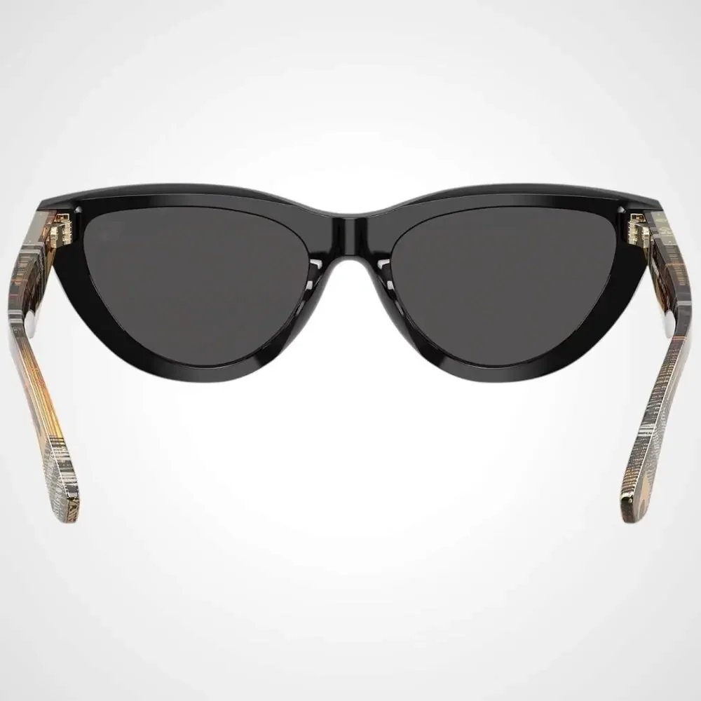 New Burberry Sunglasses Black Front Cat Eye Frame Checkered Arms Gray Lens - Picture 5 of 7